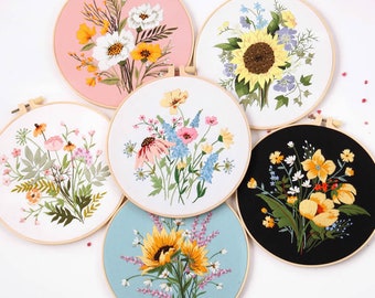Embroidery Kit For Beginner | Modern Crewel Embroidery Kit with Pattern | Floral  Embroidery Full Kit with Needlepoint Hoop| DIY Craft Kit
