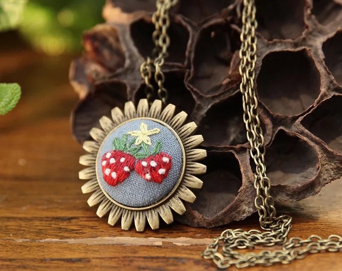 Beginner Embroidery Kit necklace | Embroidered jewelry decor|Embroidered pendant|Handmade embroidery necklace|embroidery chain|gifts for her