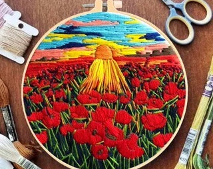 Beginner Embroidery Kit, Landscape, Floral Modern Crewel, Full Hand Embroidery Kits, Beginner Corss Stitch Embroidery, Crewel DIY Craft Kits
