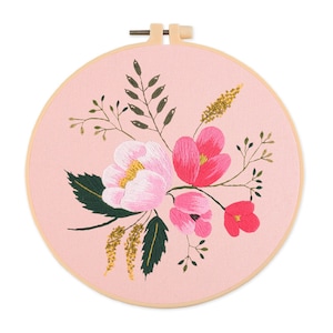 Embroidery Kit For Beginner | Modern Flower Embroidery Kit with Pattern | Floral  Embroidery Full Kit with Needlepoint Hoop| DIY Craft Kit
