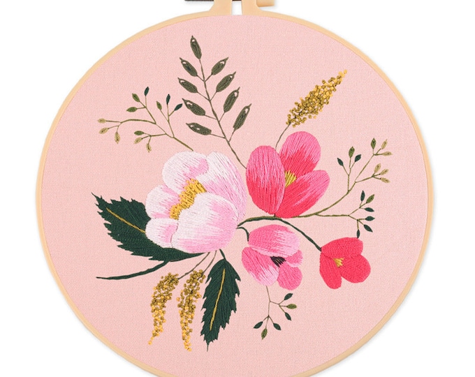Embroidery Kit For Beginner | Modern Flower Embroidery Kit with Pattern | Floral  Embroidery Full Kit with Needlepoint Hoop| DIY Craft Kit
