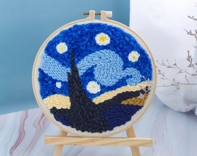 Punch Needles Start Kit/ Beginner Punch Needle Kit /  Punch Needle Kit with Yarns | DIY Craft Kit / Crafts Kit /Van Gogh Starry Night