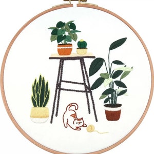 Embroidery Kit For Beginner Modern Crewel Embroidery Kit with Pattern Floral Embroidery Full Kit with Needlepoint Hoop DIY Craft Kit image 1