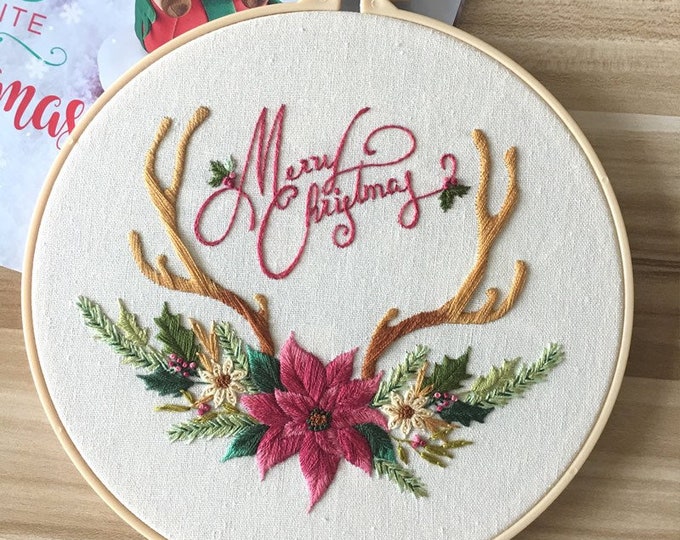 Embroidery Kit For Beginner | Modern Crewel Embroidery Kit with Pattern | Floral Embroidery Full Kit with Needlepoint Hoop| DIY Craft Kit
