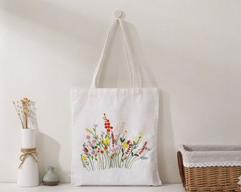 Embroidery Kit Canvas Bag|Modern Flower Pattern Hand Embroidery Kit|Beginner Canvas Tote Bag|Go Green Eco-Friendly DIY Embroidered Tote bag