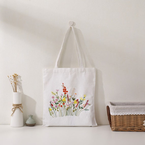 ORIGACH DIY Embroidery Kit - 2 Pack Canvas Tote Bags With Daisy Pattern, Complete Cross Stitch Set For Adults, Includes Hoop, Thread & Tools - View #3