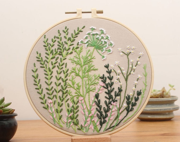 Embroidery Kit For Beginner | Modern Plants Embroidery Kit with Pattern | Floral Embroidery Full Kit with Needlepoint Hoop| DIY Craft Kit