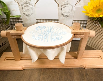 Seat Round 360 Degree Rotatable Embroidery Frame Adjustable Wooden Cross Stitch Embroidery Lap Stand Frame 360 Degree Adjustable Hoops Stand