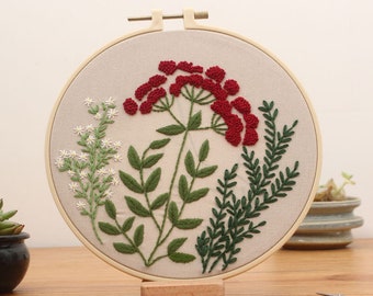 Embroidery Kit For Beginner | Modern Plants Embroidery Kit with Pattern | Floral Embroidery Full Kit with Needlepoint Hoop| DIY Craft Kit