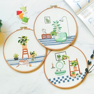 Embroidery Kit For Beginner | Modern Crewel Embroidery Kit with Pattern | Floral  Embroidery Full Kit with Needlepoint Hoop| DIY Craft Kit