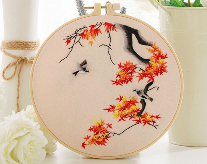 Embroidery Kit For Beginner | Modern Crewel Embroidery Kit with Pattern | Floral  Embroidery Full Kit with Needlepoint Hoop| DIY Craft Kit
