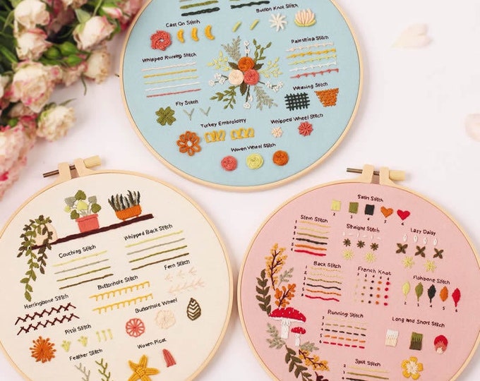 Beginner Embroidery Kit Set of 3, Beginner Embroidery kit, Modern embroidery kit cross stitch, Hand Embroidery Kit, Needlepoint, DIY Craft