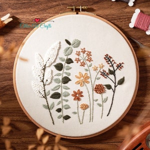 Embroidery Kit For Beginner | Modern Flower Embroidery Kit with Pattern | Floral  Embroidery Full Kit with Needlepoint Hoop| DIY Craft Kit
