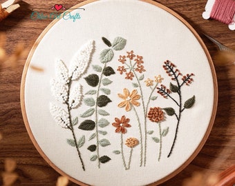 Embroidery Kit For Beginner | Modern Flower Embroidery Kit with Pattern | Floral  Embroidery Full Kit with Needlepoint Hoop| DIY Craft Kit