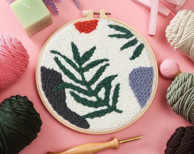 Leaf Punch Needles Start Kit / Beginner Punch Needle Kit with Punch Needle / Punch Needle Kit with Yarn, All Materials Included