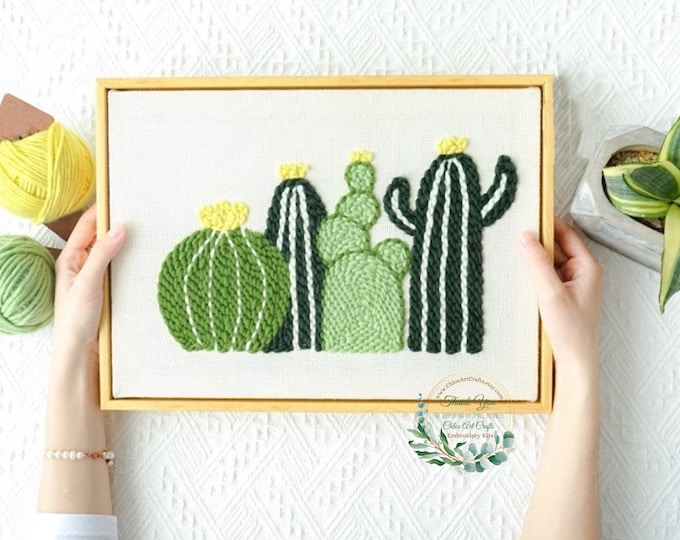Cacti Punch Needles Start Kit/ Beginner Punch Needle Kit with Adjustable Punch Needle/ Punch Needle Kit with Yarn/All Materials Included