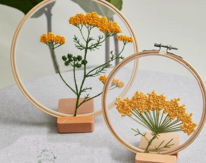 Plants Transparent Embroidery Kit for Beginner,Flower diy Kit, Beginner Hand Embroidery Full Kit ,Diy Start Up Embroidery Set with Pattern