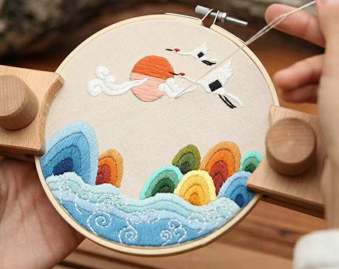 Embroidery Kit For Beginner| Modern Crewel Embroidery Kit with Pattern| Embroidery Full Kit with Wood Needlepoint Hoop| DIY Craft Kit
