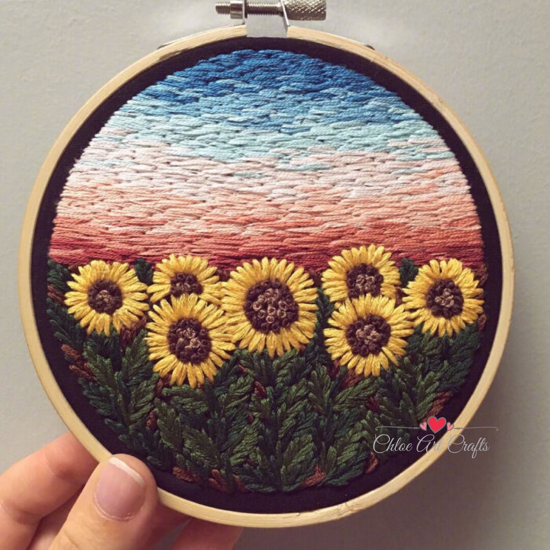 Sunflower Embroidery Kit for Beginner Modern Flower Etsy