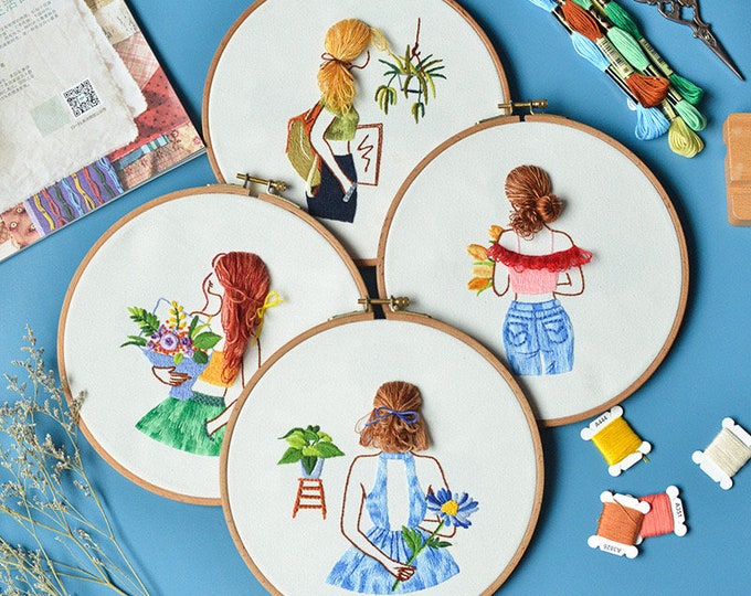 Embroidery Kit For Beginner | Modern Crewel Embroidery Kit with Pattern | Floral  Embroidery Full Kit with Needlepoint Hoop| DIY Craft Kit