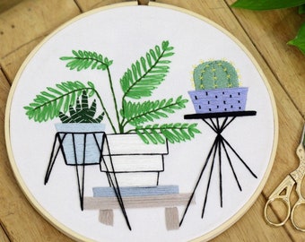 Embroidery Kit For Beginner| Modern Embroidery Kit with Pattern| Embroidery Hoop Plants |Craft Materials Included | Full DIY KIT 106