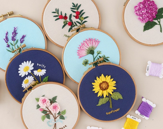 Floral Embroidery Kit For Beginner| Modern Embroidery Kit with Pattern| Flamingo Embroidery Full Kit with Needlepoint Hoop| DIY Craft Kit