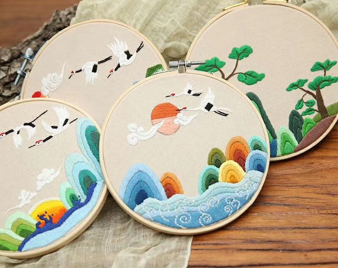 Embroidery Kit For Beginner| Modern Crewel Embroidery Kit with Pattern| Embroidery Full Kit with Wood Needlepoint Hoop| DIY Craft Kit