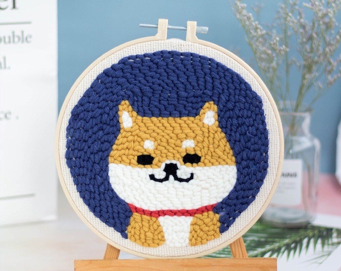 Punch Needles Start Kit/ Beginner Punch Needle Kit with Adjustable Punch Needle/ Punch Needle Kit with Yarn / Shiba Dog / Akita Dog
