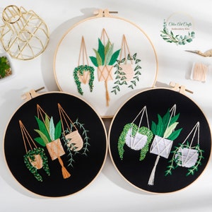 Embroidery Kit For Beginner| Modern Crewel Embroidery Kit with Pattern| Embroidery Hoop Plants |Craft Materials Included Full DIY KIT Plants