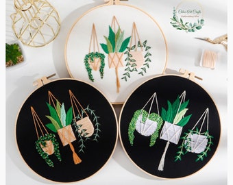 Embroidery Kit For Beginner| Modern Crewel Embroidery Kit with Pattern| Embroidery Hoop Plants |Craft Materials Included Full DIY KIT Plants