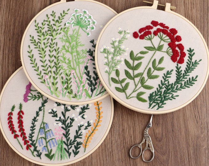 Embroidery Kit For Beginner| Modern Embroidery Kit with Pattern| Flowers Embroidery Full Kit with Needlepoint Hoop| DIY Craft Kit 202