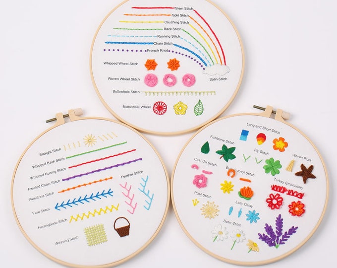 3 Pack Embroidery Kit | Modern Crewel Embroidery Kit with Pattern | Basic Embroidery Stitches Kit / Needlepoint Kit | DIY Craft Kit