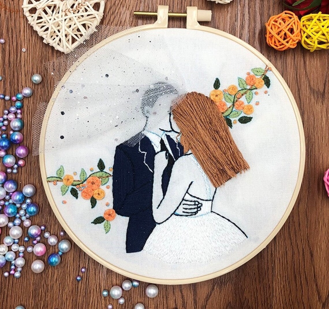 Wedding Embroidery Kit for Beginner Modern Flower Crewel Etsy