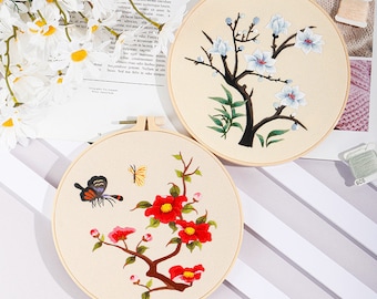 Embroidery Kit For Beginner| Modern Embroidery Kit with Pattern| Flowers Embroidery Full Kit with Needlepoint Hoop| DIY Craft Kit Flowers