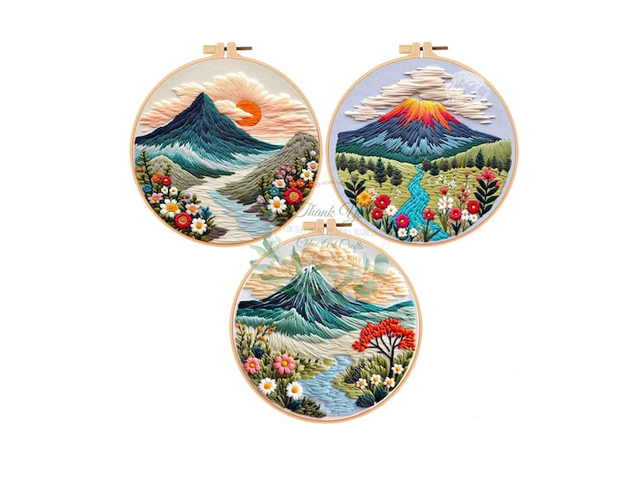 Modern Landscape Embroidery Kit: Beginner DIY Crewel Stitch