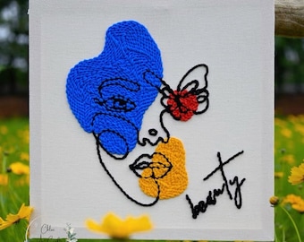 Lochnadel Set: Abstraktes Gesicht gestickt (42 cm)