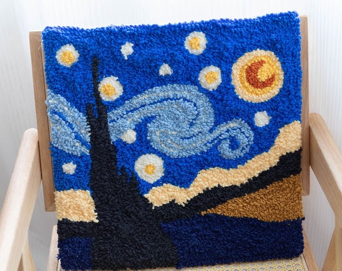 Punch Needles Start Kit/ Beginner Punch Needle Kit / Punch Needle Kit with Yarn/All Materials Included / Starry Night/ Van Gogh | Pillowcase