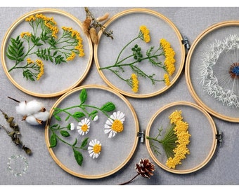 Plants Transparent Embroidery Kit for Beginner,Flower diy Kit, Beginner Hand Embroidery Full Kit ,Diy Start Up Embroidery Set with Pattern