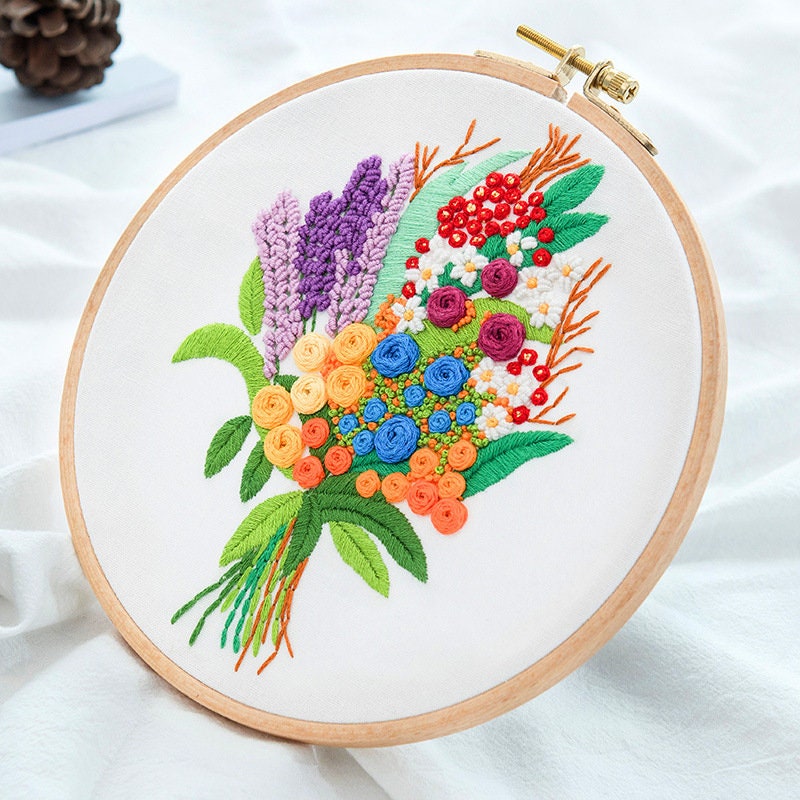 Full Range of Embroidery Starter Kits, Floral Handmade Needlepoint Kits  with Pattern for DIY Beginners Adults Kids, Valentine's 