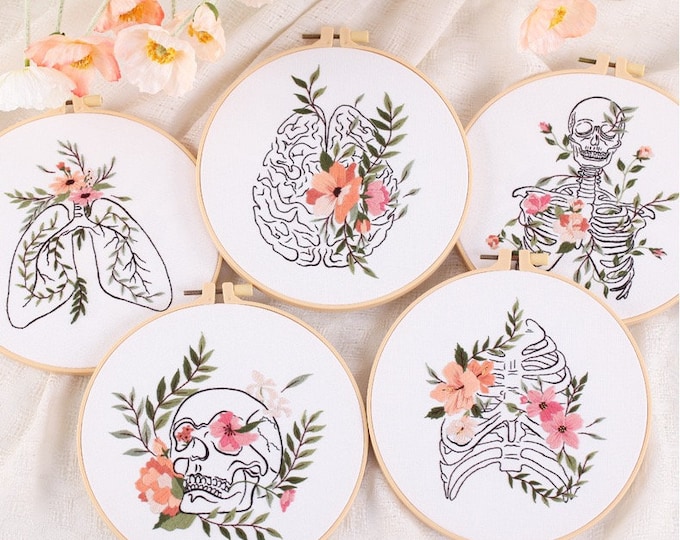 Embroidery Kit For Beginner| Modern Crewel Easy Embroidery Kit with Pattern| Embroidery Hoop Plants | Full Embroidery DIY KIT | Skeleton