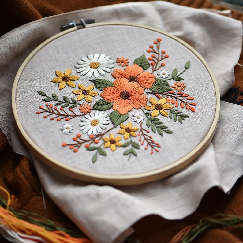 For Beginner Embroidery Kit Embroidered Flower Necklace Necklace with embroideryWall Art DIY Kits for Adults Modern Embroidery Kit
