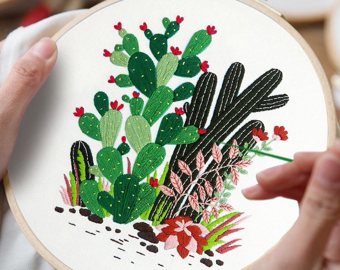 Embroidery Kit For Beginner| Modern Embroidery Kit with Pattern| Wood Embroidery Hoop Plants |Craft Materials Included | Full DIY KIT Plants