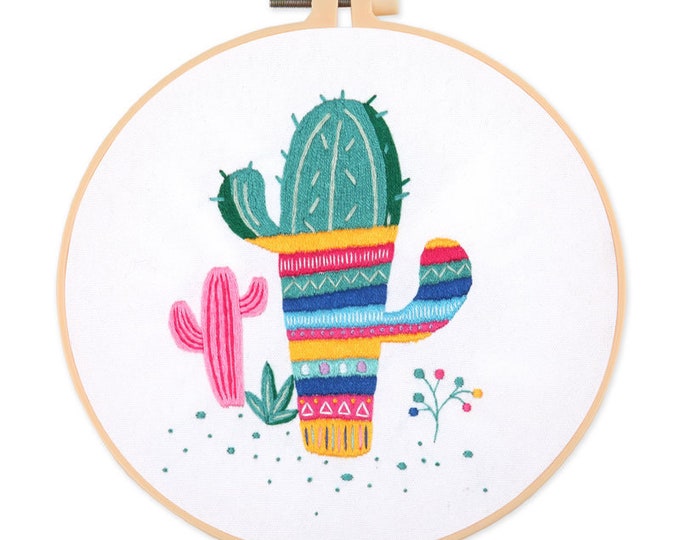 DIY Embroidery Kit For Beginner | Modern Crewel Embroidery Kit with Pattern| Embroidery Hoop Plants | Craft Materials Included Full DIY KIT
