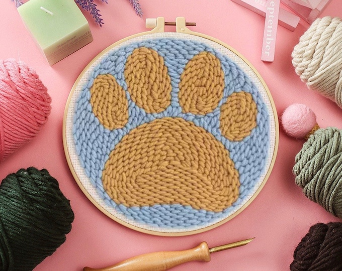 Paw Punch Needles Start Kit / Beginner Punch Needle Kit with Punch Needle / Punch Needle Kit with Yarn, All Materials Included