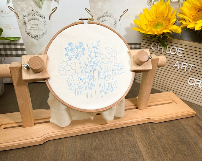 Seat Round 360 Degree Rotatable Embroidery Frame Adjustable Wooden Cross Stitch Embroidery Lap Stand Frame 360 Degree Adjustable Hoops Stand