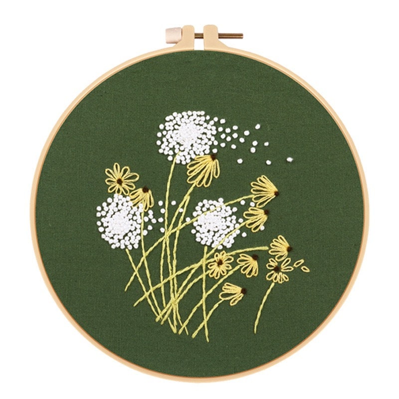 1pc Embroidery Kits for Beginners with Pattern Creative Dandelion Hand Embroidery  Cross Stitch Needlepoint Crafts with 1 Color Pattern Cloth , Color Threads  2 Needles