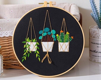 Embroidery Kit For Beginner| Modern Crewel Embroidery Kit with Pattern| Embroidery Hoop Plants |Craft Materials Included Full DIY KIT Plants