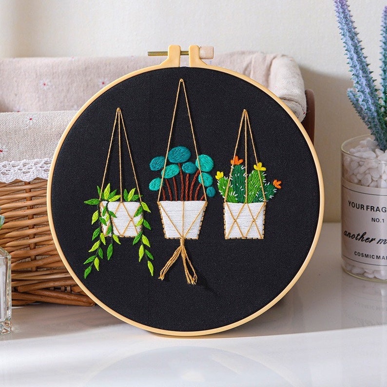 Embroidery Kit For Beginner Modern Crewel Embroidery Kit with Pattern Embroidery Hoop Plants Craft Materials Included Full DIY KIT Plants image 8