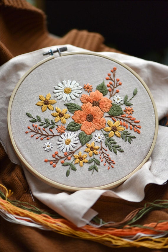 Embroidery Kits with Plants Patterns Beginner Cross Stitch Kits Hand-Embroidered DIY Material Package European-Style Embroidery Flower Set for Adults