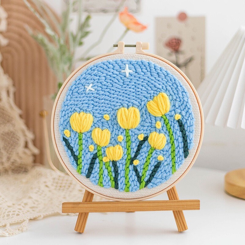 Whole Punching Abstract Floral Punch Needle Kit - 5in Hoop